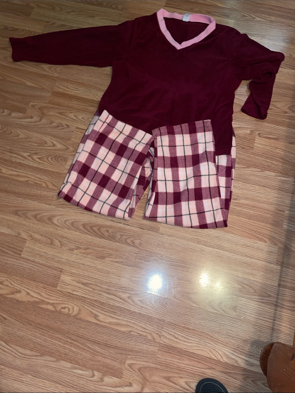 Cozy Two-Piece Pajama Set in Burgundy and Pink Plaid
